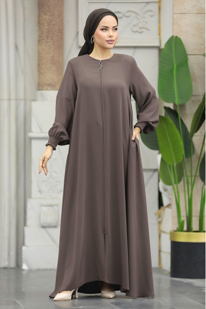 Neva Style - Fermuarlı Vizon Tesettür Ferace 622V - 3