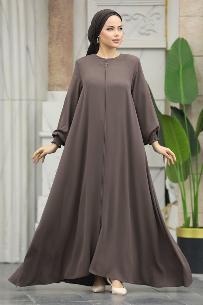 Neva Style - Fermuarlı Vizon Tesettür Ferace 622V - 4