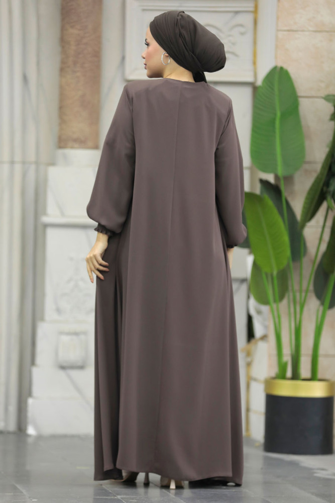 Neva Style - Fermuarlı Vizon Tesettür Ferace 622V - 5