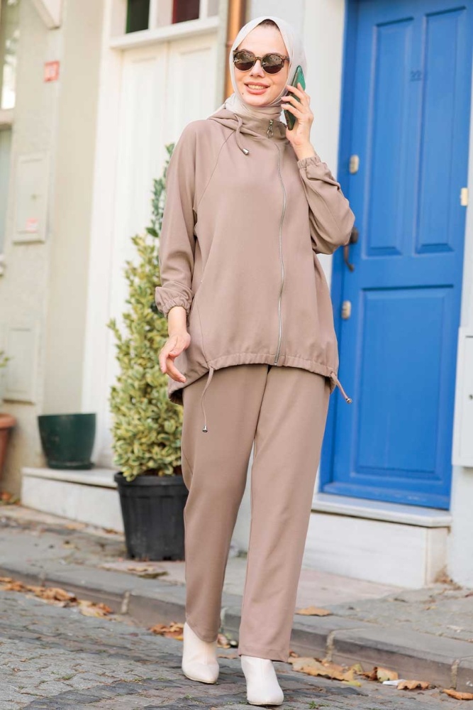 Neva Style - Fermuarlı Vizon Tesettür İkili Takım 1288V - 1