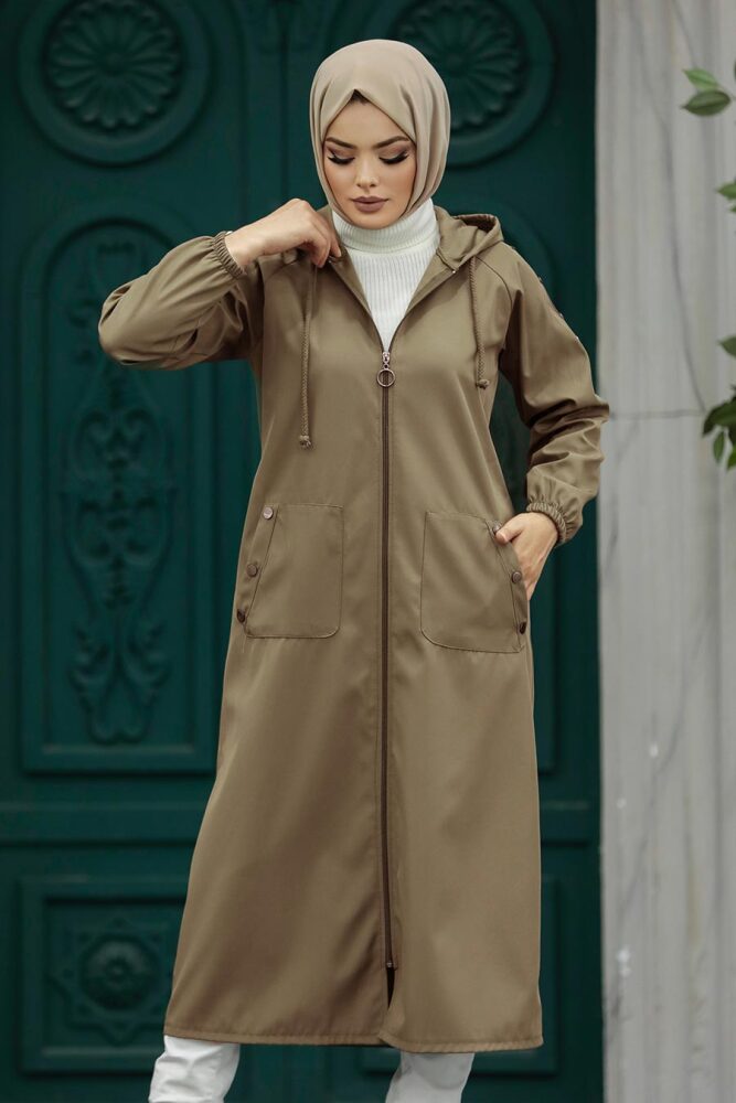 Neva Style - Fermuarlı Vizon Tesettür Trençkot 5511V - 1