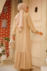 Neva Style - Fırfır Detaylı Bej Tesettür Elbise 7681BEJ - Thumbnail