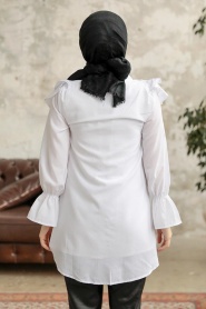 Neva Style - Fırfır Detaylı Beyaz Tesettür Tunik 1139B - Thumbnail