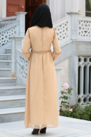 Neva Style - Fırfır Detaylı Bisküvi Rengi Tesettür Elbise 41530BS - Thumbnail