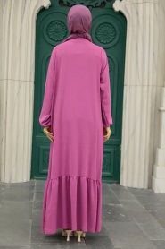 Neva Style - Fırfır Detaylı Fuşya Tesettür Elbise 7681F - Thumbnail