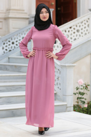 Neva Style - Fırfır Detaylı Gül Kurusu Tesettür Elbise 41530GK - Thumbnail