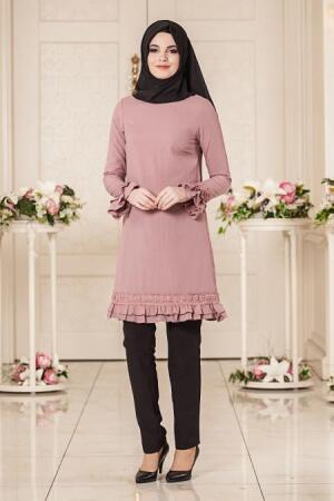 Neva Style - Fırfır Detaylı Gül Kurusu Tesettür Tunik 52300GK - 1