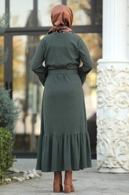 Neva Style - Fırfır Detaylı Haki Tesettür Elbise 12016HK - Thumbnail