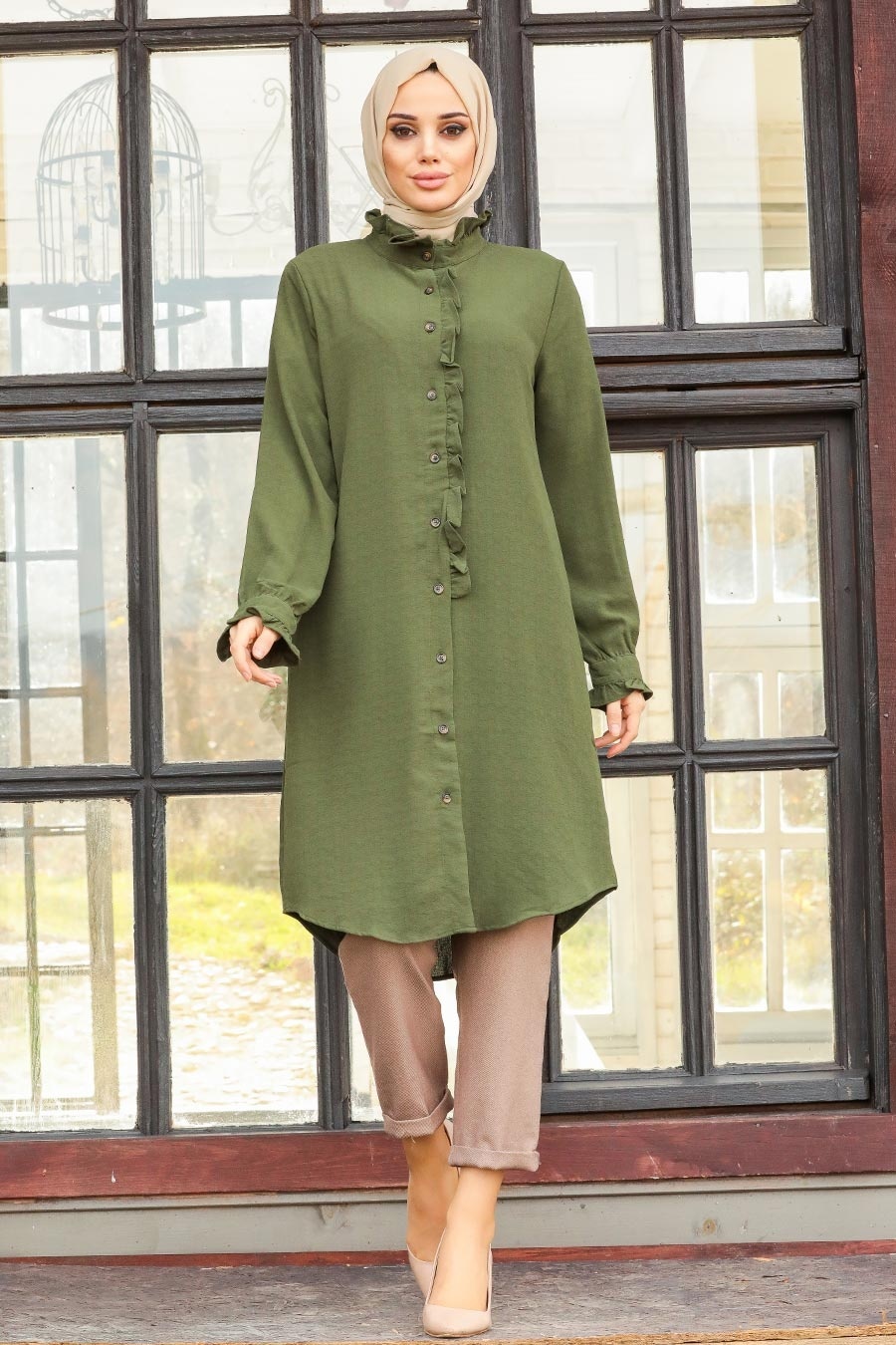 Nakış Detaylı Tunik - Haki main image 1