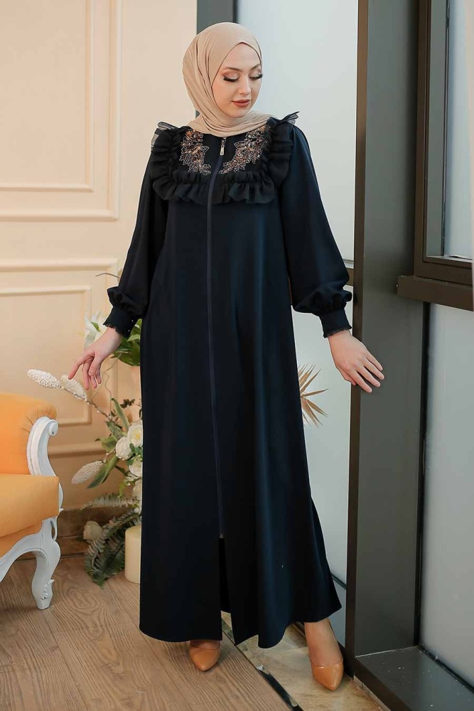 Neva Style - Fırfır Detaylı Lacivert Tesettür Ferace 347100L - 1