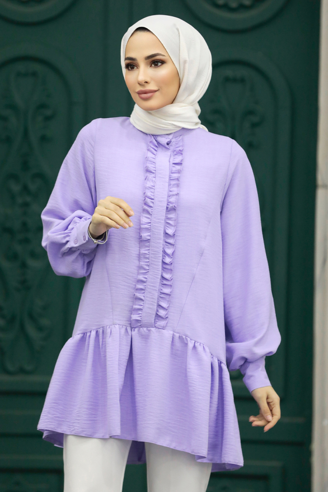  Fırfır Detaylı Lila Tesettür Tunik 5898LILA - 2