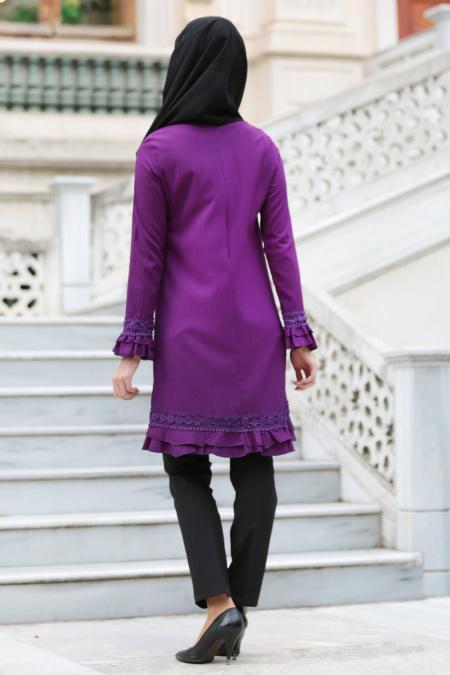Neva Style - Fırfır Detaylı Mor Tesettür Tunik 52300MOR - 3