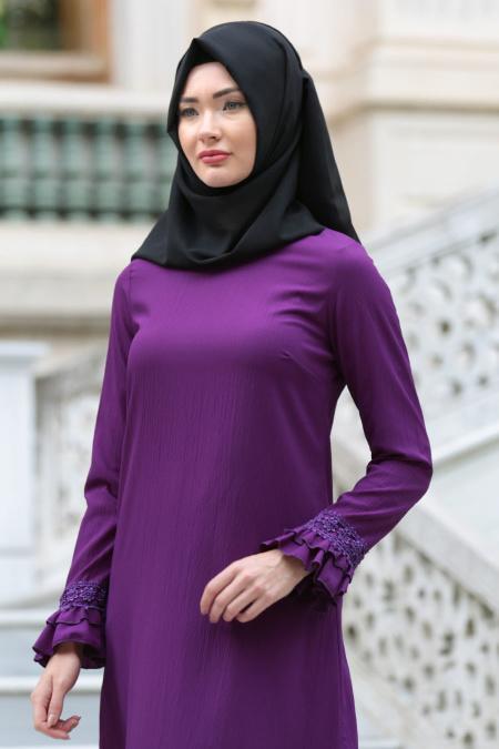 Neva Style - Fırfır Detaylı Mor Tesettür Tunik 52300MOR - 2