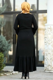Neva Style - Fırfır Detaylı Siyah Tesettür Elbise 12016S - Thumbnail