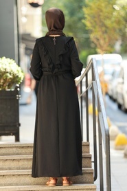 Neva Style - Fırfır Detaylı Siyah Tesettür Elbise 2742S - Thumbnail