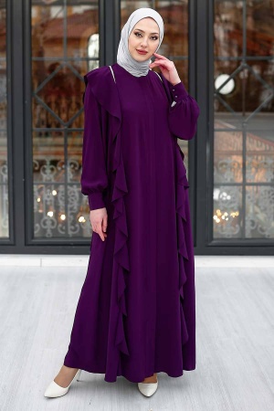 Neva Style - Fırfır Detaylı Tesettür Ferace 349700MOR - 1