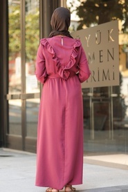 Neva Style - Fırfır Detaylı Vişne Tesettür Elbise 2742VSN - Thumbnail