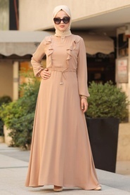 Neva Style - Fırfır Detaylı Vizon Tesettür Elbise 33360V - Thumbnail