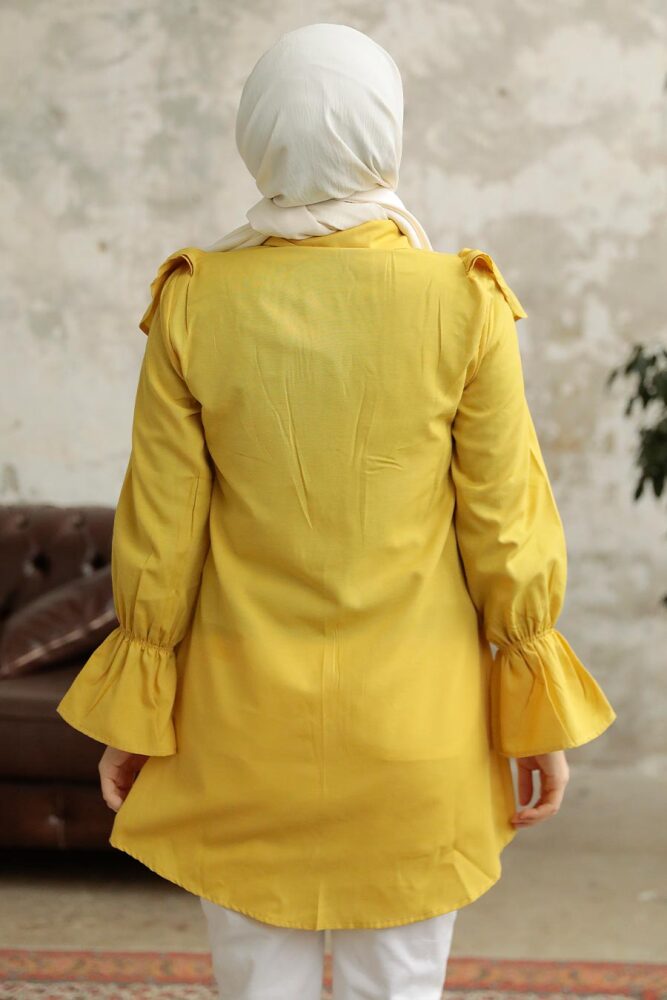 Neva Style - Fırfır Detaylı Yağ Yeşili Tesettür Tunik 1139YY - 4