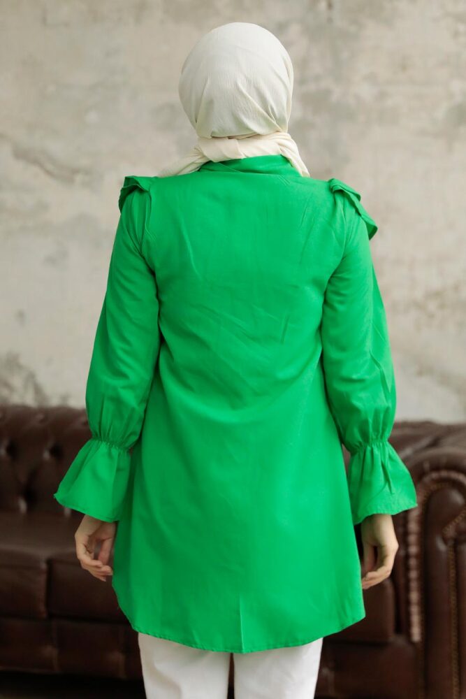 Neva Style - Fırfır Detaylı Yeşil Tesettür Tunik 1139Y - 3