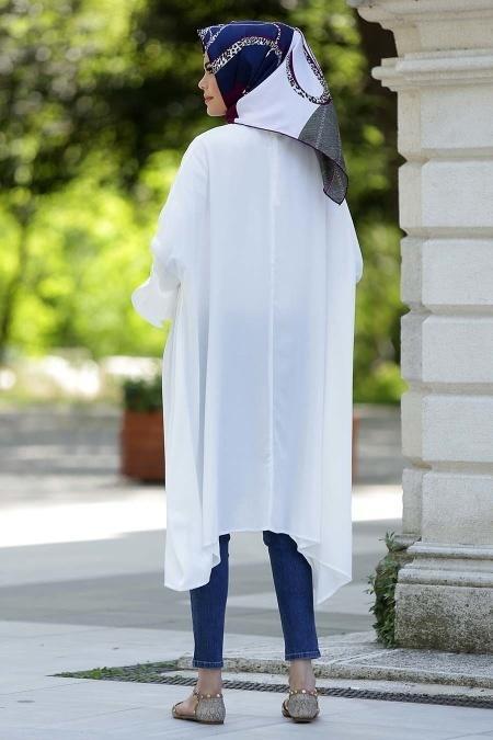 Neva Style - Fırfırlı Beyaz Tunik - 3