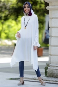 Neva Style - Fırfırlı Beyaz Tunik - Thumbnail