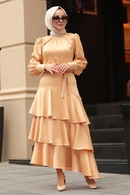 Neva Style - Fırfırlı Bisküvi Tesettür Elbise 51252BS - Thumbnail