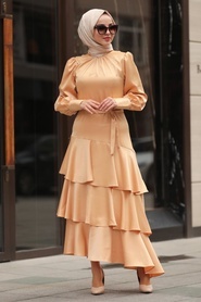 Neva Style - Fırfırlı Bisküvi Tesettür Elbise 51252BS - Thumbnail