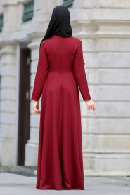 Neva Style - Fırfırlı Bordo Tesettür Elbise 41820BR - Thumbnail
