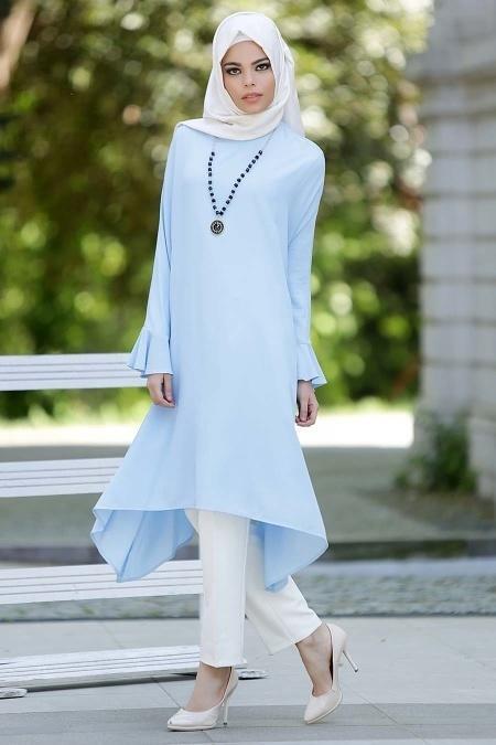 Neva Style - Fırfırlı Buz Mavisi Tunik - 2