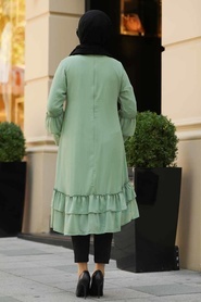 Neva Style - Fırfırlı Fıstık Yeşili Tesettür Tunik 39260FY - Thumbnail