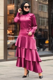 Neva Style - Fırfırlı Fuşya Tesettür Elbise 51252F - Thumbnail