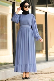 Neva Style - Fırfırlı Lila Tesettür Elbise 1161LILA - Thumbnail