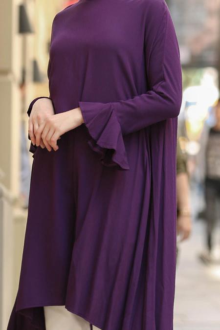 Neva Style - Fırfırlı Mor Tunik - 3