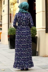 Neva Style - Fırfırlı Morcivert Tesettür Elbise 1393MRC - Thumbnail