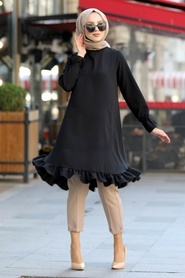 Neva Style - Fırfırlı Siyah Tesettür Tunik 2518S - Thumbnail
