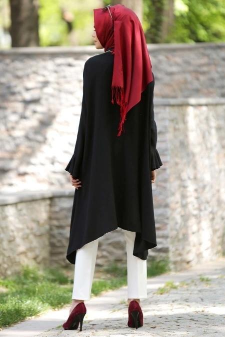 Neva Style - Fırfırlı Siyah Tunik - 3