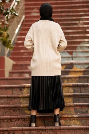 Neva Style -Beige Hijab Knitwear Cardigan 2438BEJ - 2