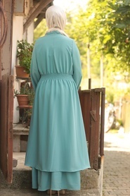 Neva Style - Fiyonklu Mint Tesettür Elbise 5006MINT - Thumbnail