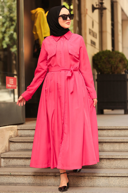 Neva Style - Fuchsia Hijab Coat 4026F