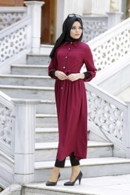 Neva Style - Fuchsia Hijab Coat 509F - Thumbnail