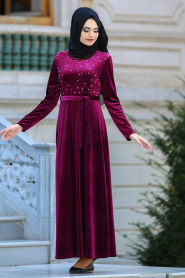 Neva Style - Fuchsia Hijab Dress 1528F - Thumbnail