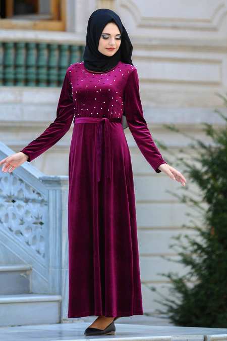 Neva Style - Fuchsia Hijab Dress 1528F