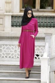 Neva Style - Fuchsia Hijab Dress 3002F - Thumbnail
