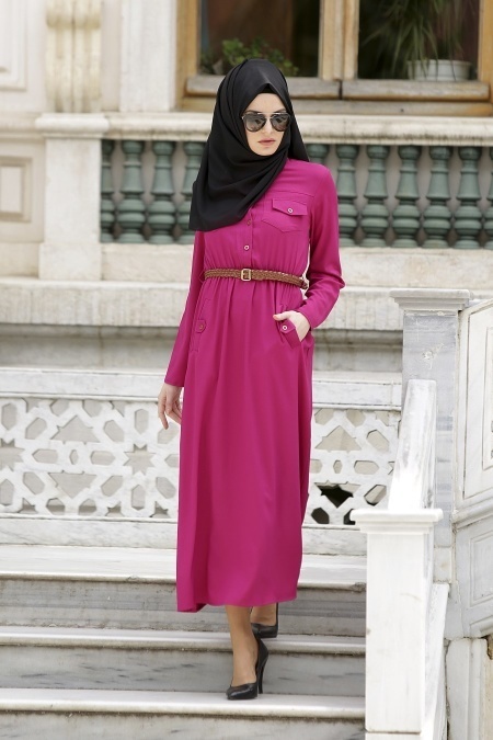 Neva Style - Fuchsia Hijab Dress 3002F
