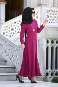 Neva Style - Fuchsia Hijab Dress 3988F - Thumbnail