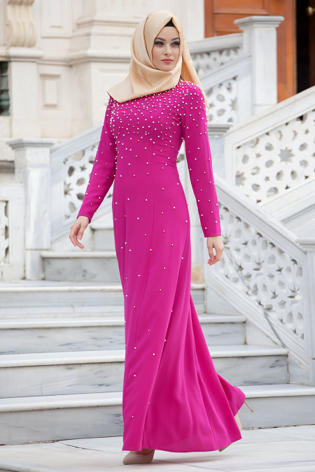 Neva Style - Fuchsia Hijab Dress 4731F