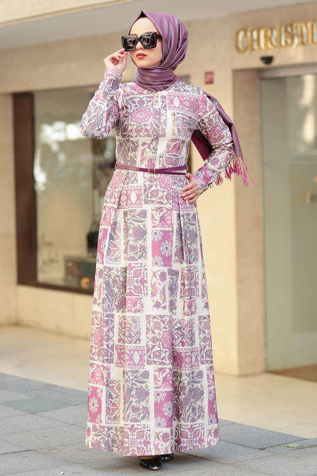 Neva Style - Fuchsia Hijab Dress 4745F