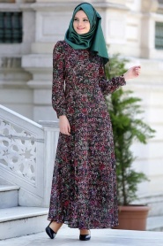 Neva Style - Fuchsia Hijab Dress 7032-06F - Thumbnail