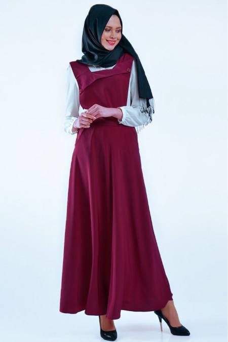 Neva Style - Fuchsia Hijab Dress 7055F - 2